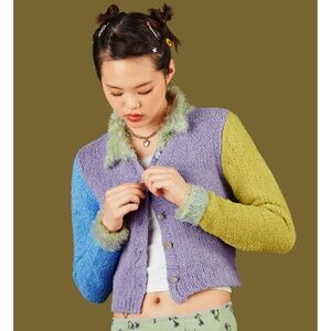 NWT UNIF Multicolor Fuzzy Cardigan Brite Sweater Medium